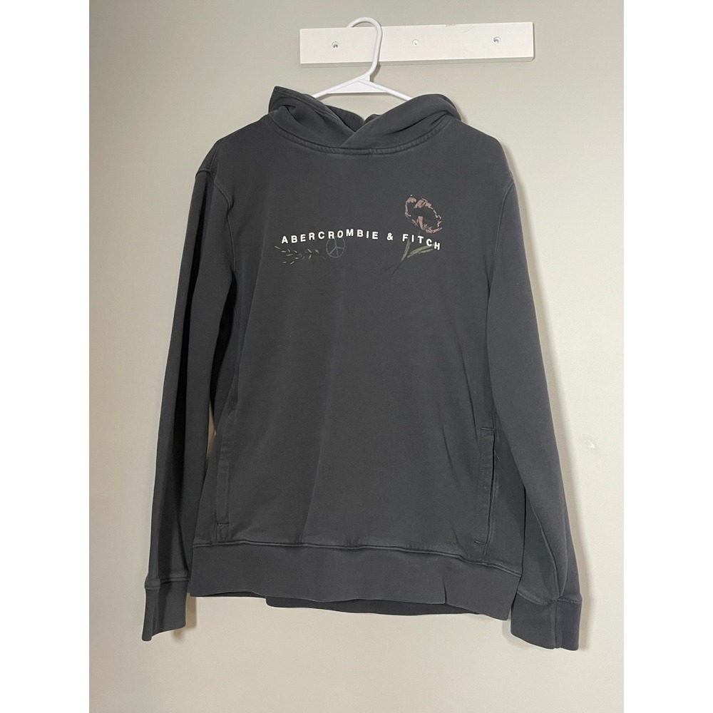 Abercrombie & Fitch Hoodie Women Medium Gray Excellent Graphic Fleece Pullover